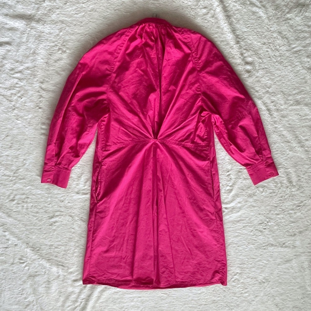 COS Relaxed-Fit Gathered Midi Shirt Dress Band Collar Poplin Pink Size 2 - Picture 6 of 14